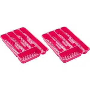 Bestekbak/bestekhouders 5-vaks roze - 24 x 24 x 4 cm - Keuken opberg accessoires