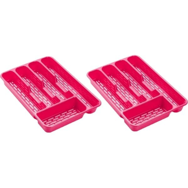 Bestekbak/bestekhouders 5-vaks roze - 24 x 24 x 4 cm - Keuken opberg accessoires