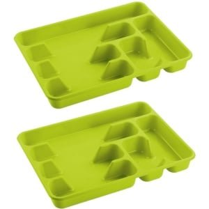 Bestekbak/bestekhouders 6-vaks lime groen - 40 x 30 x 5 cm - Keuken opberg accessoires