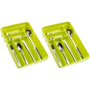 Bestekbak/bestekhouders 6-vaks lime groen - 40 x 30 x 7 cm - Keuken opberg accessoires