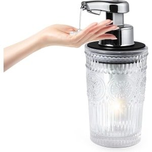 Contactloze elektrische zeepdispenser - Automatische glazen vloeibare zeepdispenser - 270 ml - Zonnebloemen reliëf - Keuken badkamer