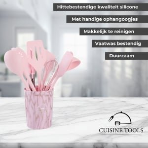 Cuisine Tools Keukengerei set Roze - Kookgerei set 9 delig - Keuken gereedschap - Siliconen - Marmer - BPA Vrij & Plastic Vrij - Hittebestendig - Ophangbaar - Koken accessoires - Koken - Cadeau