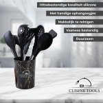 Cuisine Tools Keukengerei set Zwart - Kookgerei set 9 delig - Keuken gereedschap - Siliconen - Marmer - BPA Vrij & Plastic Vrij - Hittebestendig - Ophangbaar - Koken accessoires - Koken - Cadeau