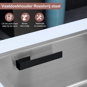 Dooki® Vaatdoekhouder RVS - Mat Zwart - Keuken Organizers - Keuken accessoires - Aanrecht Organiser