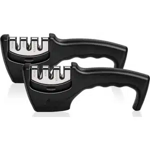 Duurzaam&Mi - Messenslijper - 1set (2stuks)- Zwart - Anti slip - 3 Standen - Doortrekslijper - Aanzetstaal - Slijpsteen - Ergonomisch - Knife sharpener - Keukenmes - Keuken - Keukengerei - Keuken accessoire