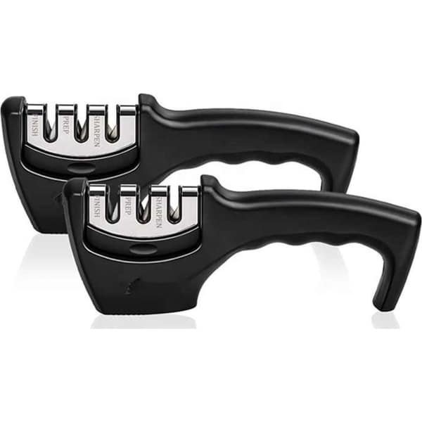 Duurzaam&Mi - Messenslijper - 1set (2stuks)- Zwart - Anti slip - 3 Standen - Doortrekslijper - Aanzetstaal - Slijpsteen - Ergonomisch - Knife sharpener - Keukenmes - Keuken - Keukengerei - Keuken accessoire