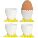 Eierdoppen met voetjes - 4x stuks - plastic - met lepels - tafel/keuken artikelen - Paastafel accessoires