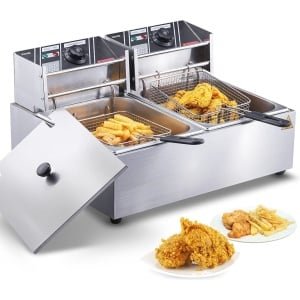 Elektrische Friteuse 8,6 L met Dubbele Bak en Ingebouwde Thermostaat - Ideaal voor Keuken en Feesten