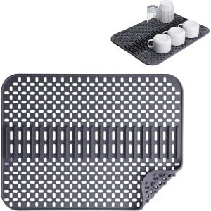 Gootsteenmat Siliconen Grijs - 43 x 32 Cm - Keuken Accessoires - Gootsteen Beschermer - Afdruipmat - Onderzetters Siliconen - Met Kaartsleuf - Anti Kras - Opvouwbaar - Bescherm Borden En Gootstenen - Gootsteen Accessoires