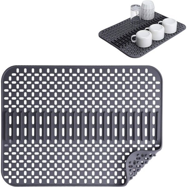 Gootsteenmat Siliconen Grijs - 43 x 32 Cm - Keuken Accessoires - Gootsteen Beschermer - Afdruipmat - Onderzetters Siliconen - Met Kaartsleuf - Anti Kras - Opvouwbaar - Bescherm Borden En Gootstenen - Gootsteen Accessoires