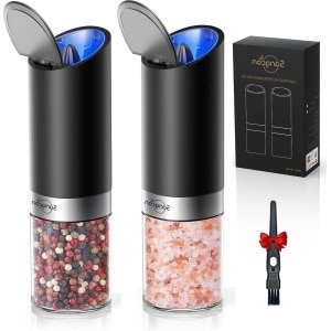 Gravity Elektrische Zout en Peper Grinder Set - Batterij Aangedreven met LED Licht - Grote Capaciteit - Verstelbare Slijpen Grofheid - Eenhandige Bediening - Keuken Kruidenmolen