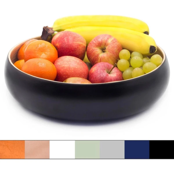 Grote stijlvolle bamboe fruitschaal - 30 cm zwart - houten salade serveerschaal - fruitmand voor keuken - tafeldecoratie servies - broodmand - keukendecoratie - Dehaus - accessoires.