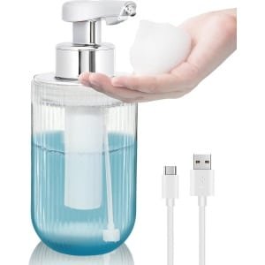 Handsfree automatische zeepdispenser van schuimglas - oplaadbaar - geribbeld - met elektrische sensorpomp - voor badkamer en keuken