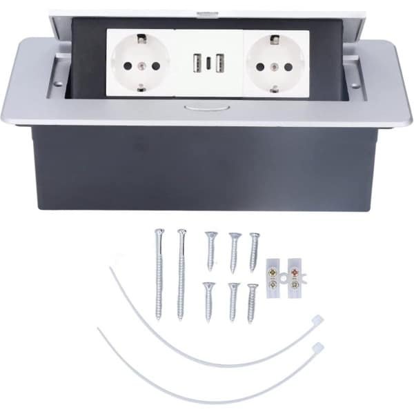 Inbouwstopcontact Power Hub met Pop Out Pop Up vloer elektrische uitlaat - keuken Countertop waterdicht stopcontacten - 2 verkooppunten 2 USB-oplaadpoorten