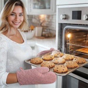 JEMIDI 1x ovenwant en 2x pannenlappen - 100% katoen - Ovenhandschoenen hittebestendig - Wasmachinebestendige ovenwanten - Keuken accessoires - Roze