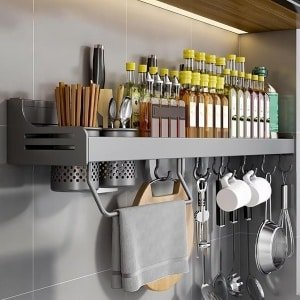 JGS ® Ruime Keuken Organizer Wandrek met Multifunctionele Accessoires en Eenvoudige Installatieopties