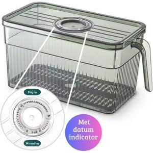 Janse® Koelkast organizer groen transparant met datum indicator - Luxe opbergbox met handvat - Opberg bakje - Koelkast bakje - Plastic bakje - Eten - Keuken organizer - Stapelbaar - Koelkast opbergbak - Voorraadbakje - Koelkast accessoires