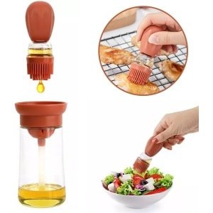 Janse® Olie dispenser - Terracotta - Oliefles keuken - Olijfolie fles met siliconen opzetborstel - Barbeque oliedispenser - BBQ accessoires - Eten -Bakkwast - Bakken - Cooking oil dispenser - Vaatwasser bestendig