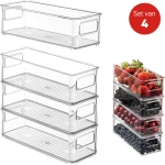 Janse® set van 4 koelkast organizers - Opbergbox - Opberg bakjes - Koelkast bakjes - Plastic bakjes - Bakjes - Eten - Keuken organizer - Stapelbaar - Koelkast opbergbak - Voorraadbakjes - Koelkast accessoires - Lade organizer