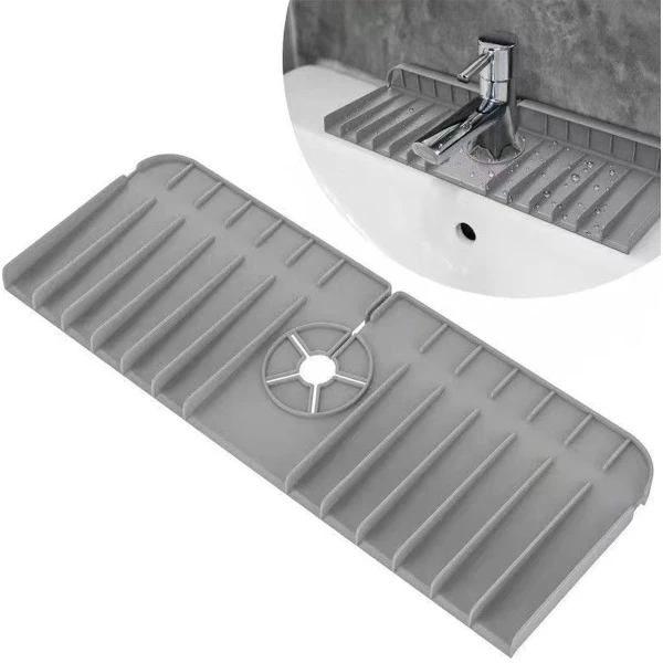 Keuken Accessoires-Gootsteenmat - Gootsteen Beschermer - Onderzetters Siliconen- Gootsteen Accessoires-Keukenkraan Gootsteen Spatbescherming- Siliconen Kraan - Gootsteen Water Catcher Mat- Afvoer Pad - lichtgrijs