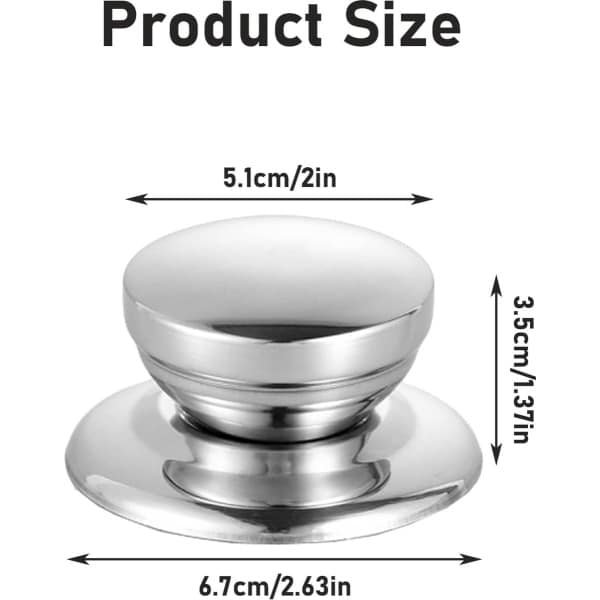 Keuken Vervangende Knop Handvat, 2 Stuks Roestvrijstalen pan Deksel Knop, Glazen Deksel Handvat, met Schroeven en Antislip Mat, voor Keuken Pot Deksel Accessoires, Deksel Handvat Vervanging (Zilver)