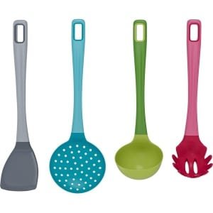 Keuken gadgets Set van 4 - (spatel siliconen, soeplepel, schuimlepel, spaghettilepel) keukengerei, spatel kunststof, pollepel, schuimspaan, spaghetti lepel, keukenhulp