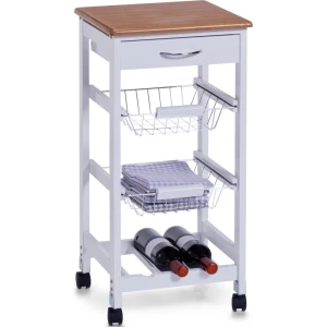 Keuken trolley/kastje met uitschuifbare mandjes en wijnrek 36 x 76 cm - Woondecoratie - Keuken accessoires/benodigdheden - Bijzetkastjes - Trolleys