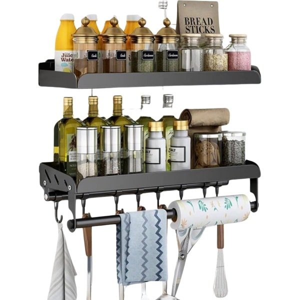 Kruidenrek - Keukenrek - Keuken Accessoires - 3 Lagen - 40D x 13B x 13H - Zwart
