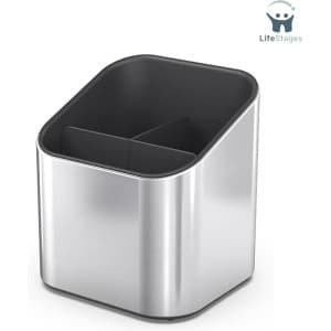 LifeStages - Utensils Pot - Hoge Capaciteit Roestvrij Staal Utensil Pot Caddy Met Anti-Slip Voetjes En Verdelers - Vingerafdrukbestendige Houder Voor Keukengerei En Gadgets - Grijs