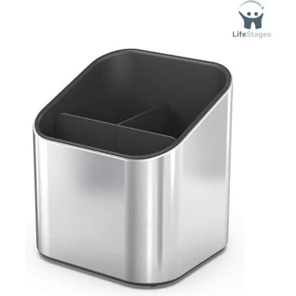 LifeStages - Utensils Pot - Hoge Capaciteit Roestvrij Staal Utensil Pot Caddy Met Anti-Slip Voetjes En Verdelers - Vingerafdrukbestendige Houder Voor Keukengerei En Gadgets - Grijs