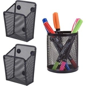 -Magnetische penhouder, 3 stuks, zwart, mesh, opbergmanden, magnetische organizer, met sterke magneet, voor koelkast, keuken, organizer, kantoor, accessoires, opslag, pen, school