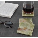 Marmeren onderzetter set 35 inch handgemaakte groene onyx vierkante onderzetters voor drankjes - set van 6 - verwarmende koffie onderzetter platen - ideale keuken accessoires