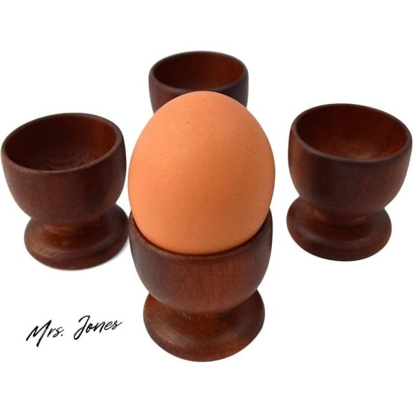 Mrs. Jones 4 bruine houten eieren kopjes set - keuken accessoires servies .