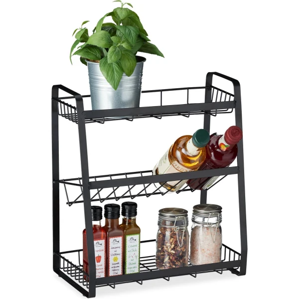 Relaxdays kruidenrek - staand - 3 laags - metaal - keuken accessoire - zwart