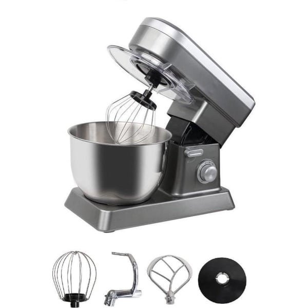 Royal Swiss - Keukenmachine Multifunctionele - Keukenrobot mixer XXl - Keuken robot 6,3 Liter - 10 Snelheden - Elektrische Energie 1500w - Kleur Zilver / Grijs