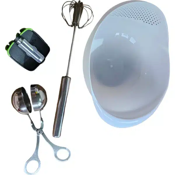 Sasemy® - Tools voor in de keuken - Set van 4 - #4 - Rijst Waskom, Gehaktballen Tang, Dunschiller en Automatische Garde - Gehaktballenmaker - Vergiet - Keuken Accessoires - Kitchen Tools - Rijstwasser - Sinterklaas cadeau - Kerst cadeau - Campinghulp