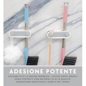 Set van 3 bezemhouders voor wandmontage, zelfklevend, zonder boren, bezemhouder voor aan de muur, accessoires voor het huis met haken, ruimtebesparend, voor de keuken, gereedschapshouder voor aan de
