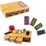 TammaT® Snijplank Hout - met opvangbakken - Bamboe snijplank - Met Rasp - Stapelbaar voorraadbakjes - keuken accessoires - Groentesnijder - Snijplank hout - BBQ