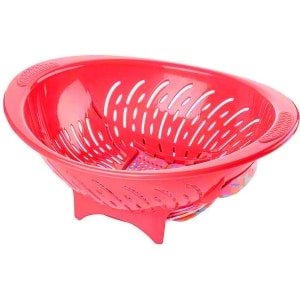Titiz vergiet met verschuifbare bodem - kunststof vergiet - zeef - keuken accessoire - veilig water afgieten - slimme verschuifbare bodem - rood