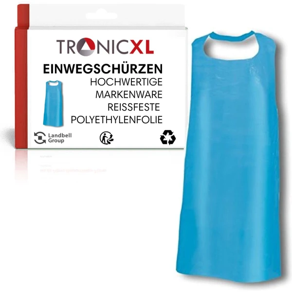 TronicXL 100 stuks wegwerpschorten blauw - plastic schorten 130x76 plastic - keuken - laboratorium - bistro - slagerij - eenmalig schort - hygiëne uitrusting - accessoires werkkleding - short