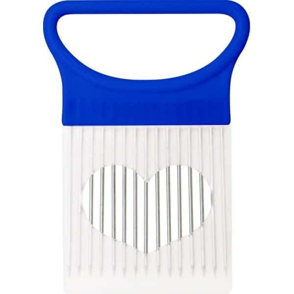 Ui Naald Vork Groente Fruit Slicer - Roestvrij Staal RVS - Tomaat Cutter Houder Keuken Accessoire - Blauw