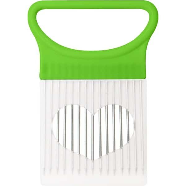 Ui Naald Vork Groente Fruit Slicer - Roestvrij Staal RVS - Tomaat Cutter Houder Keuken Accessoire - Groen
