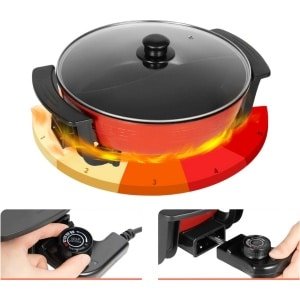 VirtuQuality ® 1360W 6L Elektrische Twin Hot Pot - Met Deksel - Keuken Koekenpan - Aanrecht Kookpan - 220V - Multifunctionele Kookpan