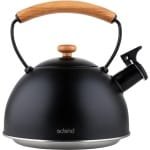 Waterketel Inductie Fluitketel Cool-Touch Theepot 23 L Roestvrijstalen Vintage Houten Handvat- Keuken Glaskeramische kookplaat Gas Elektrische kookplaat-Zwart