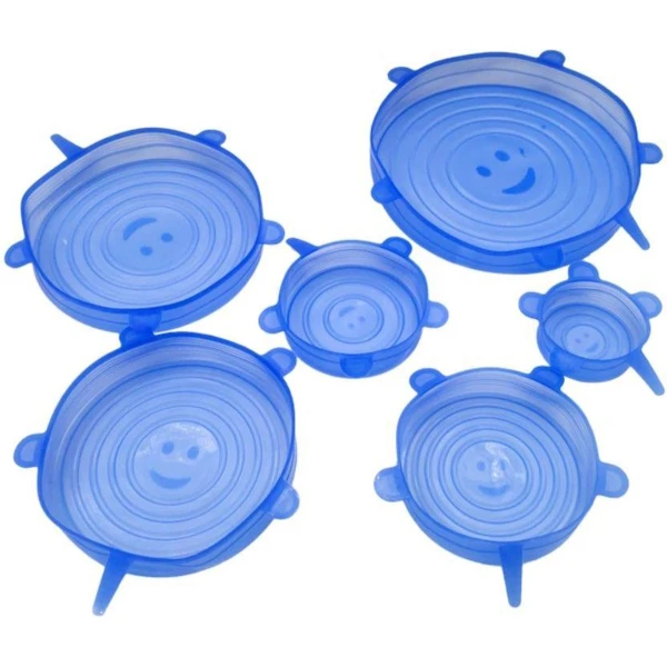6-delige Set Siliconen Vershoud Stretch Deksels | Blauw | Voedsel | Keuken Accessoires