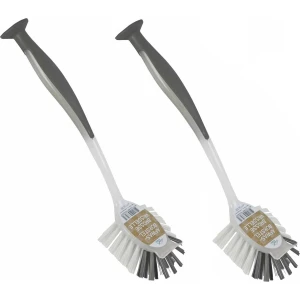 Afwasborstel met zuignap - 2x stuks - 25 cm - grijs - afwassen - Huishoud keuken accessoires