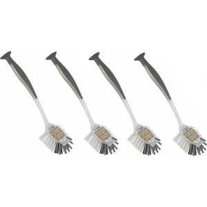 Afwasborstel met zuignap - 4x stuks - 25 cm - grijs - afwassen - Huishoud keuken accessoires