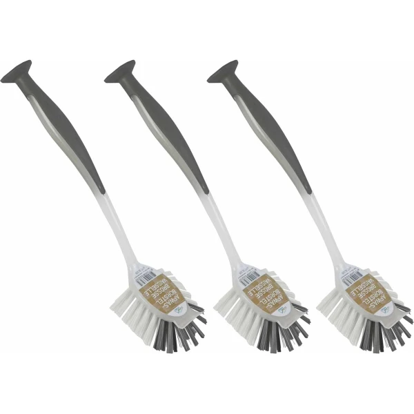 Afwasborstel met zuignap - 6x stuks - 25 cm - grijs - afwassen - Huishoud keuken accessoires