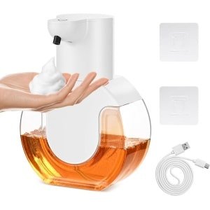Automatische zeepdispenser 420 ml wandmontage schuimzeepdispenser met infrarood sensor 4 instelbare standen IPX5 waterdicht voor keuken en badkamer met USB-oplaadbaar elektrische seepdispenser.