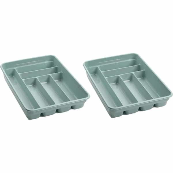 Bestekbak/bestekhouders 6-vaks mintgroen - 40 x 30 x 7 cm - Keuken opberg accessoires